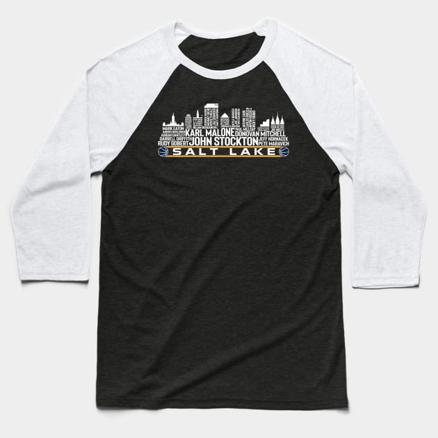 Utah Basketball Team All Time Legends Salt Lake City Skyline Baseball T-Shirt by Legend Skyline